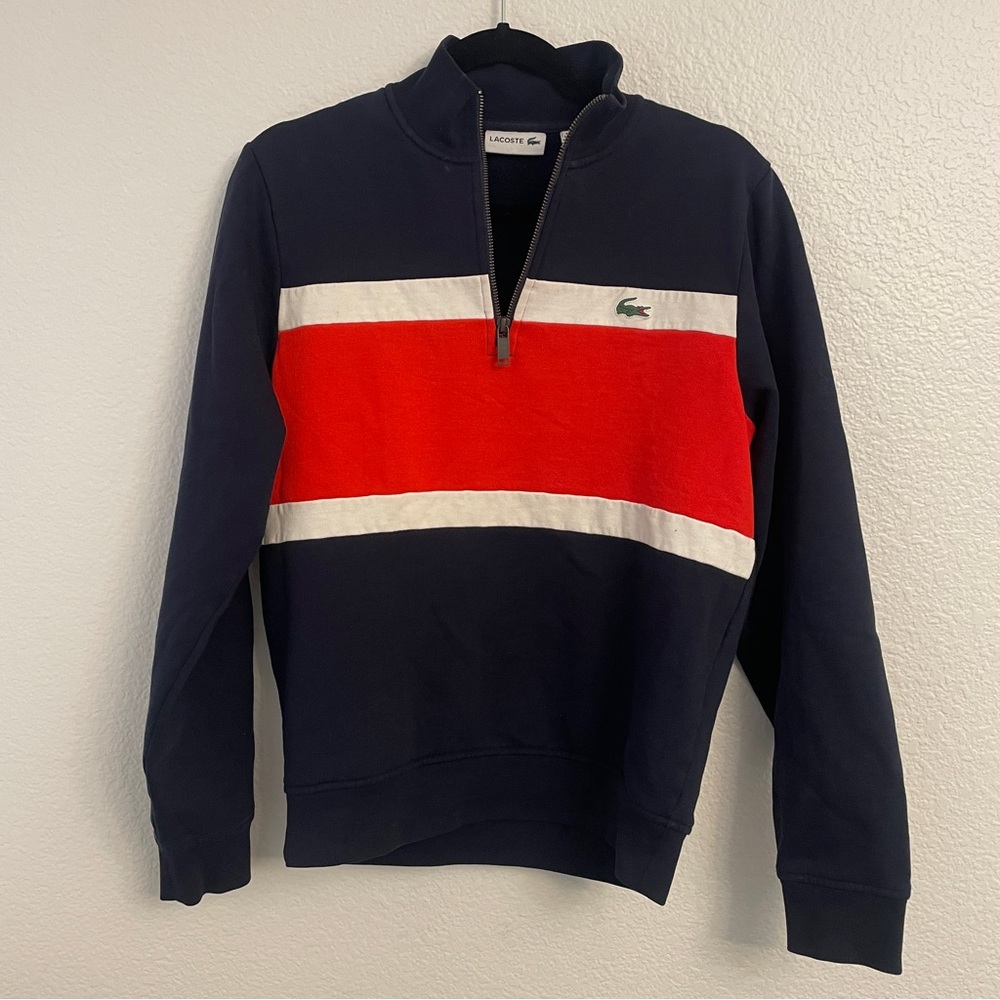 Lacoste Half Zip Sweater in Navy, Red, and White Size Small